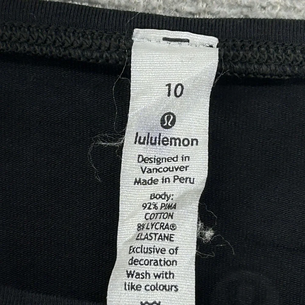 Lululemon Back In Action Pullover Shirt Women Size 10 Black Cotton Activewear